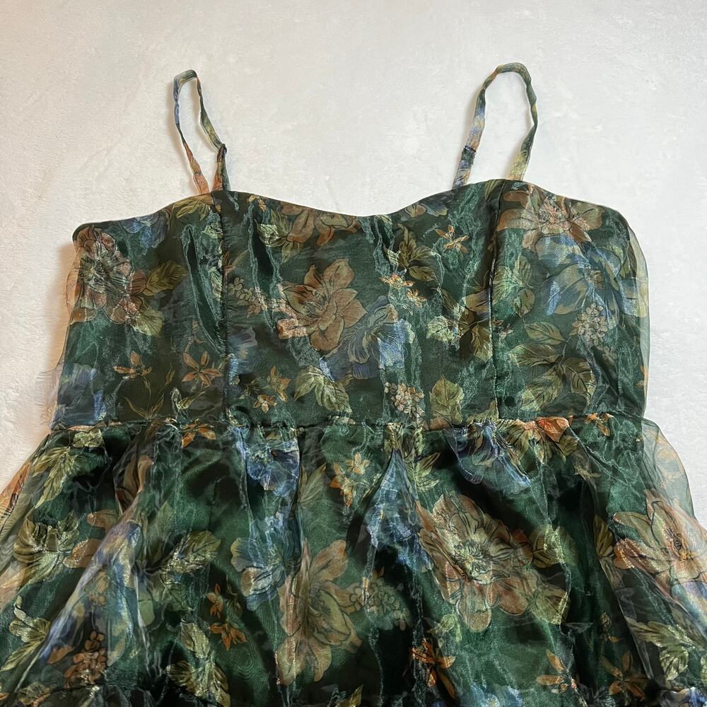 NEW Lulus Exclusive Glamour Green Floral Organza Tiered Maxi Dress Size 2X Boho - Picture 6 of 12